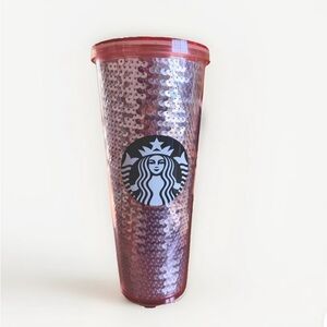 Rare 2017 Starbucks Pink Rose Sequin Venti Tumbler Cup 24oz. No straw.